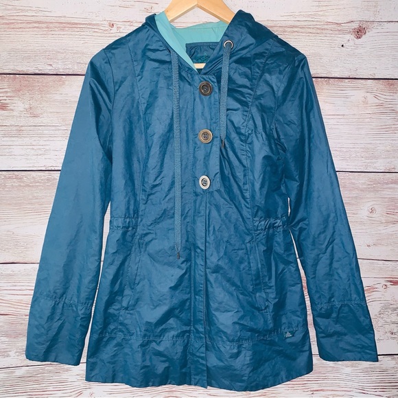 Prana Teal Abby Utility Button Zip Hooded Lined Windbreaker Jacket XS - Picture 2 of 6